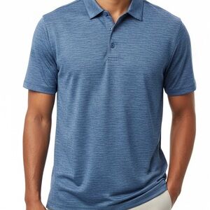 NWT FLX Men’s Luxury Soft Wander Polo – Heathered Blue Performance Golf Shirt